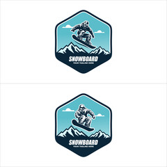 Snowboarding extreme logo and label templates. Winter snowboard sport store badge.