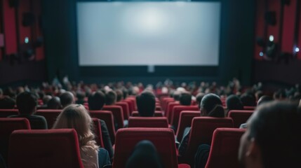 Audience watching movie on big screen in cinema