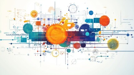 Obraz premium Tech evolution unveiled: abstract digital technology background representing innovation, connectivity, and business development with geometric shapes and futuristic design elements