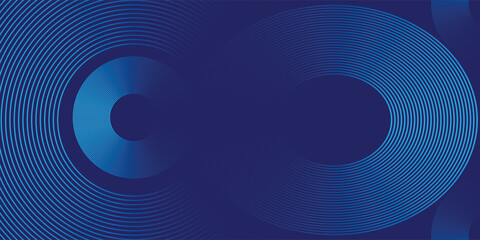Dark blue background. Abstract blue glowing geometric lines. Modern shiny blue gradient circle lines shape design