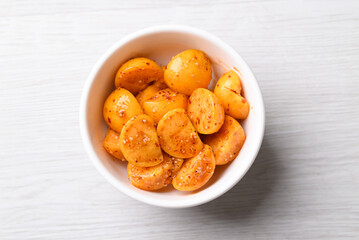Cape gooseberry or Golden berry (Physalis peruviana) with chili powder and sugar, Spicy fruit salad