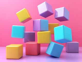 Obraz premium Abstract colorful cubes, geometric design, 3d render, Generative AI