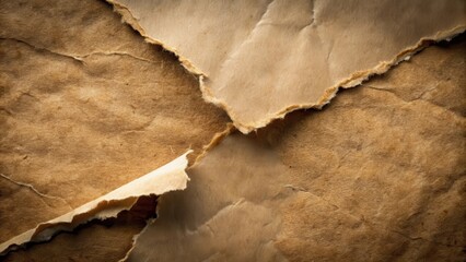 Textured Brown Paper Background with Torn Edges and Crinkled Surface