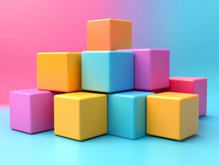 Abstract colorful cubes, geometric design, 3d render, Generative AI