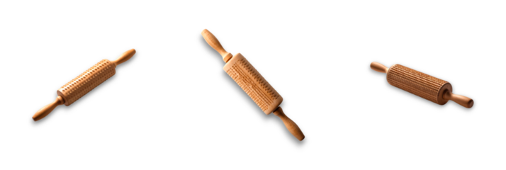 Isolated rolling pins and measuring spoon on transparent background
