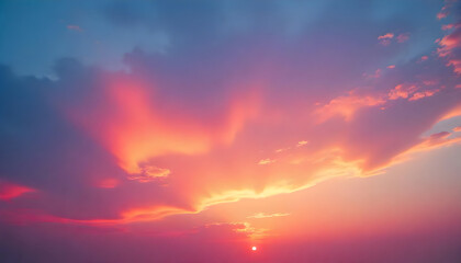 Beautiful colorful sunset background. Blue purple pink orange yellow gold. Evening sky with clouds