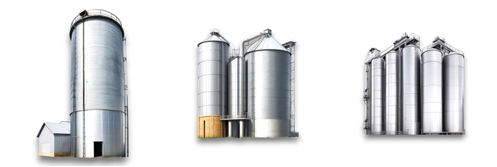 Isolated silos on transparent background, ideal for agricultural and industrial use