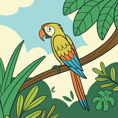 A parrot woodcut style white background vector illustration