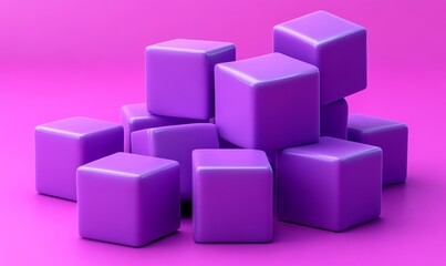 Fototapeta premium Abstract purple cubes, geometric design, 3d render, Generative AI