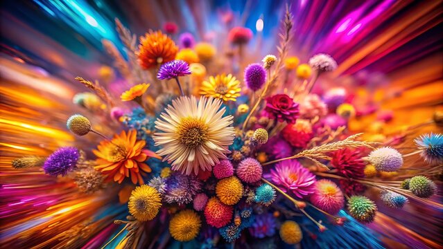 Panoramic Neon Dried Flowers: Ethereal Zoom Burst Website Background