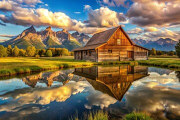 Fototapeta premium Panoramic Rustic Reflection: Rich Textures, Web-Optimized Stock Photo - Professional Use