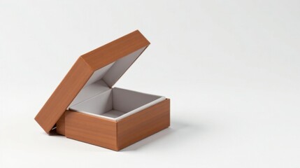 An empty wooden gift box with a light interior sits open on a white background, ready for a special surprise
