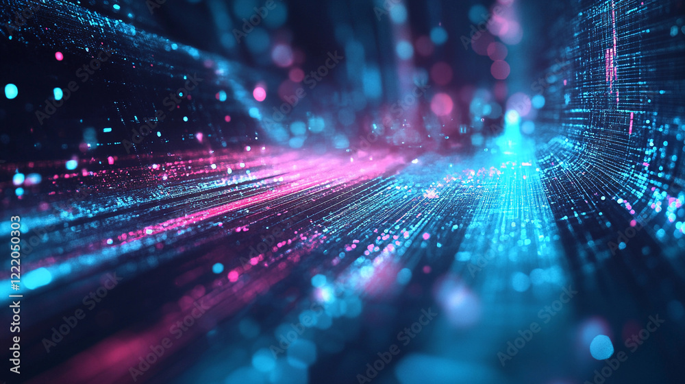 Aufkleber dynamic representation of blockchain technology with vibrant lights and data streams in a digital la