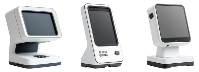 Three modern payment terminals isolated on a transparent background