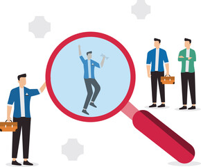 Analyze candidate, employee performance review, evaluation or analysis, choose recruitment applicants, staff or finding right person for job concept, businessman analyzing employee or job candidates.