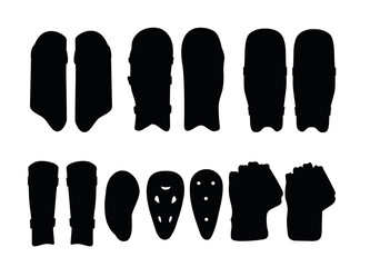Abdominal Cricket Guard clip art design vector Isolated, Cricket Gloves Silhouette Icon Set, Professional Cricket Gloves Equipment Set.