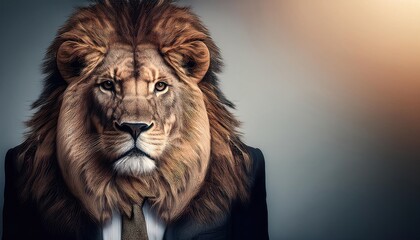 Naklejka premium Lion Headed Businessman - Fusion of Business, Power, and Motivation