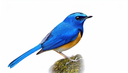 Naklejka premium Striking Blue Bird on Branch with Clean White Background