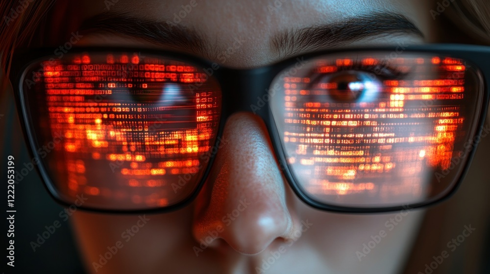 Poster cyberpunk reflection: a close-up of a programmer's eye