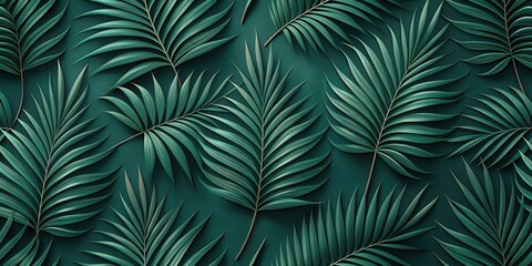 Emerald Green Tropical Palm Fronds Arranged in a Stylish Pattern