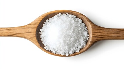 Wooden spoon filled with coarse sea salt crystals