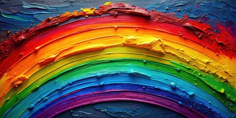 Vibrant Hues of a Textured Rainbow Arc in Impasto Style