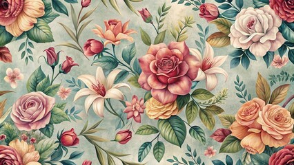 Elegant Floral Botanical Seamless Pattern Design with Roses and Lilies