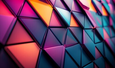 Fototapeta premium Abstract 3D rendering of a futuristic triangular grid, vibrant tones, Generative AI