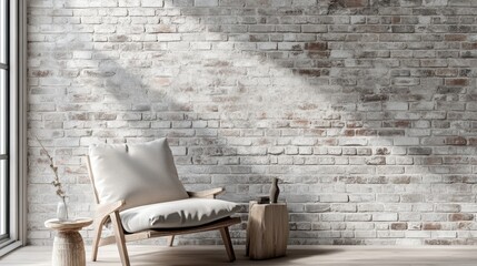 Brick wallpaper with cool-toned gray bricks and weathered mortar details