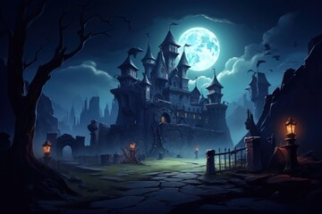 Night moon outdoors cartoon.