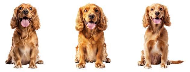 Fototapeta premium Golden retriever puppies isolated on transparent background, showcasing playful expressions