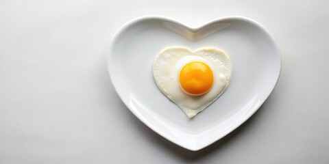 Heart-Shaped Fried Egg on a White Plate, a Simple Breakfast