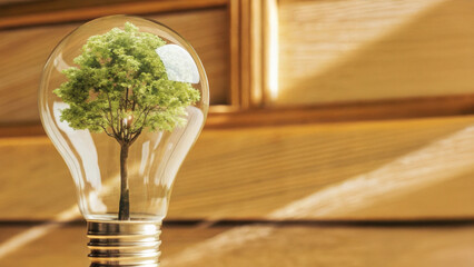 CSR Bulb Concept Corporate Social Responsibility. A light bulb with a tree inside symbolizes eco-friendliness and innovation in sustainability.