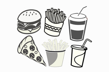fast food vector icons set. Fast food silhouette set. 