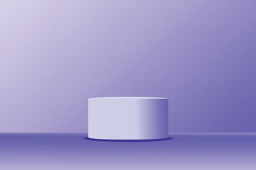 Purple 3D podium with cylindrical shape on a light surface, illuminated by soft light. Display, mockup or product display in an elegant and modern design