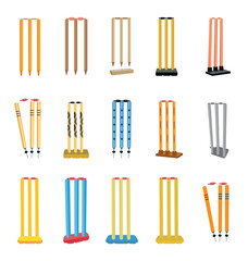 Cricket Stump Illustration Clip Art Collection, Cricket Stump equipment, Stump Colorful 3D Cartoon