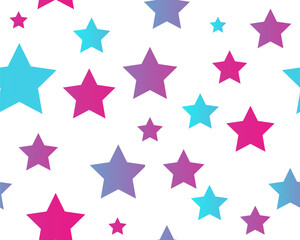 Obraz premium Seamless pattern of red, blue gradient stars, transparent background, vector