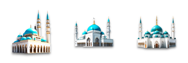 Isolated mosque structure on transparent background showcasing detailed architecture