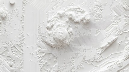 White texture background of a printed circuit board (pcb), featuring intricate electronic pathways and components. Grayscale computer technology backdrop ideal for tech-related designs, futuristic the