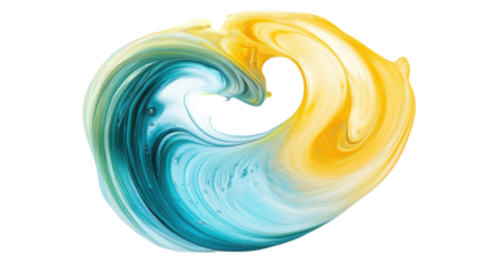 Mint and yellow abstract shape on transparent background