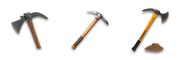 Three isolated axes on a transparent background, suitable for various uses