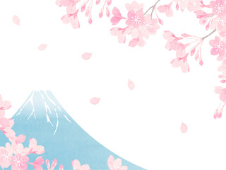 水彩で描いた桜と富士山の背景イラスト © エコ