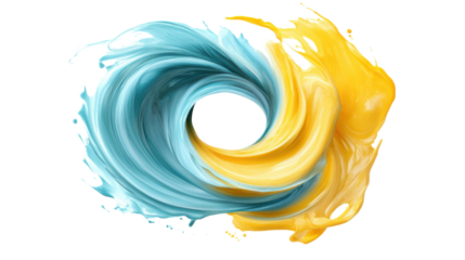 Mint and yellow abstract shape on transparent background