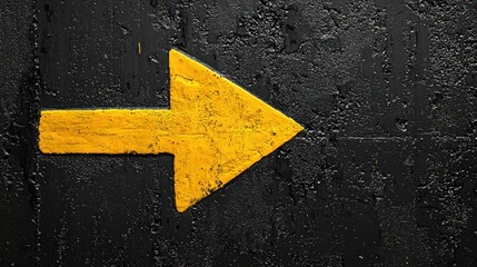 Minimal design yellow arrow on black, ultra-realistic.