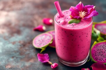 Delicious Dragon Fruit Smoothie with Flower Garnish