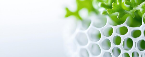 Renewable resources concept. Close-up of vibrant green plant texture against a white background for organic design.