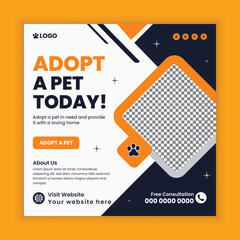 Pet Adoption, Food and Healthcare Service Social Media Post Design or Pet Business Facebook and Instagram Post Square Banner Template