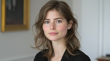 Portrait of a Young Woman with Freckles and Brown Hair
