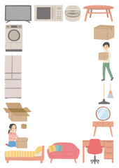 新生活のアイテムイラストのフレーム　背景素材