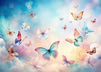 Obraz premium Minimalist Watercolor Butterfly Flock: Serene Pastel Butterflies